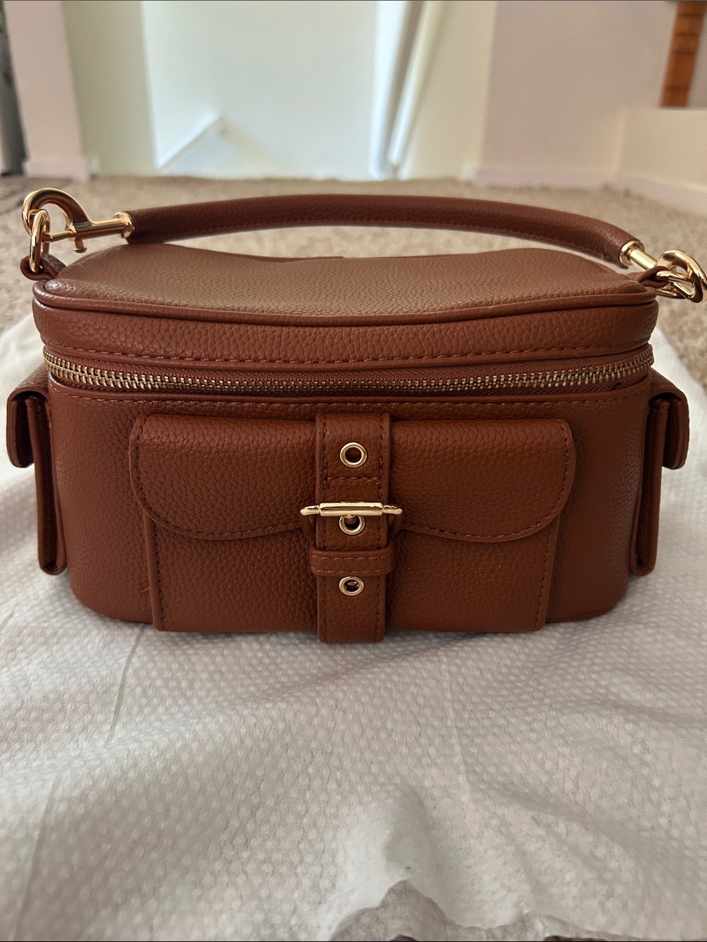 Classic Cognac Leather Crossbody Satchel